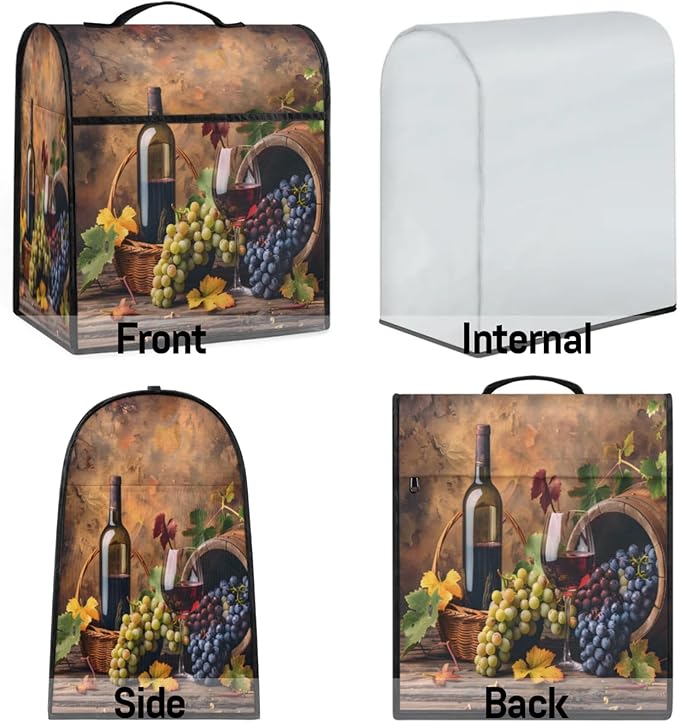 Kitchen Aid Mixer Cover Grapes Wine Fruit Stand Mixer Cover Compatible with 6-8 Quarts Stand Mixers, Dust Covers with Zipper Pocket Foldable Washable Kitchen Aid Organizer Bag