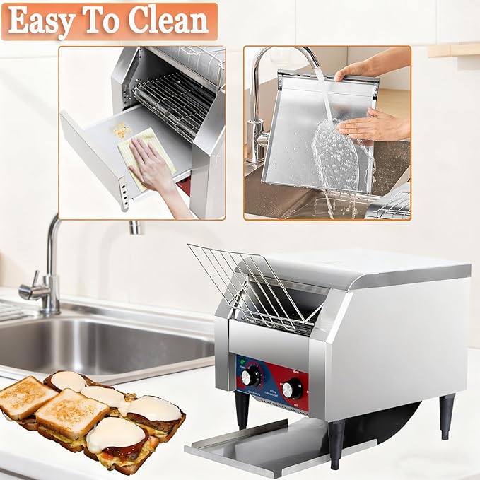 CTJ Commercial Toaster 300 Slices/Hour Electric Conveyor Belt Toaster Heavy Duty Stainless Steel Rotating Toasters Machince for Croissants Bun, Bagel, Bread
