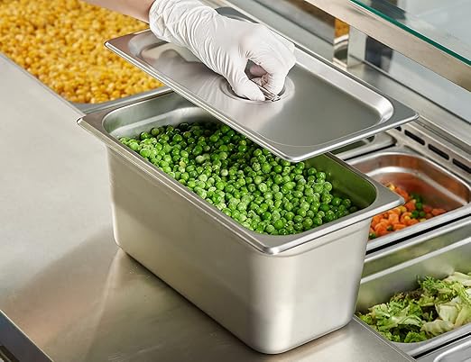 CURTA 6-Pack 1/3 Size Slotted Steam Table Pan Cover, Lid with Handle, NSF, Hotel Pan Cover, Catering Food Pan Cover