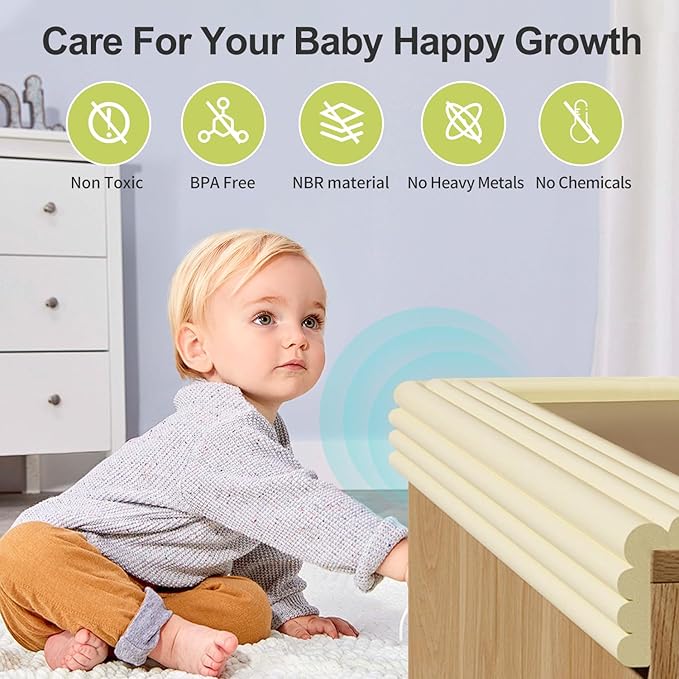 Baby Proofing Wall Corner Protector,Edge Guard Corner Protector,6.56ft Thinken Soft Corner Protectors Pre-Taped Soft Rubber Foam Edge Cushion for Furniture (White, 6.56Ft x 7.8" W x 0.47" Th)