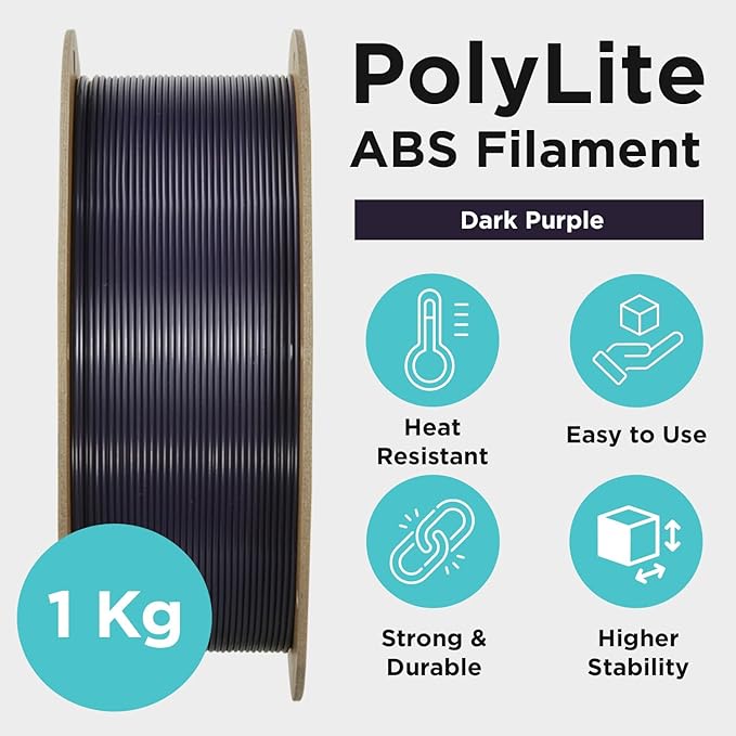 Polymaker ABS Filament 1.75mm Dark Purple - 3D Printer Filament, Heat Resistant 1kg - PolyLite ABS 3D Printing Filament, Strong & Durable, Dimensional Accuracy +/- 0.03mm