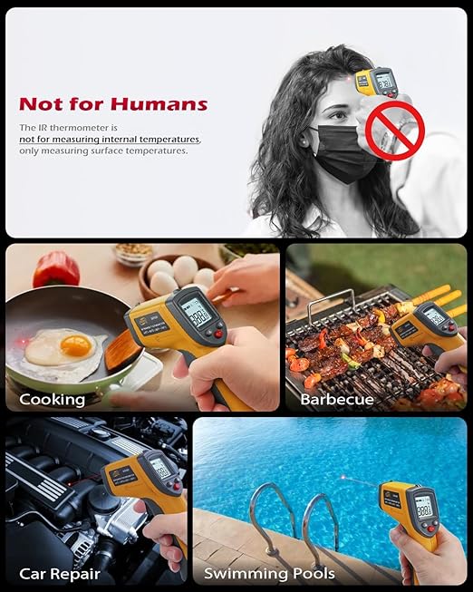 Infrared Thermometer Laser Temperature Gun, Digital Surface Heat Temp Gun Non-Contact for Cooking Food, Pizza Oven, Griddle Meat, Refrigerator, HVAC, Grill, Engine -58℉~788℉
