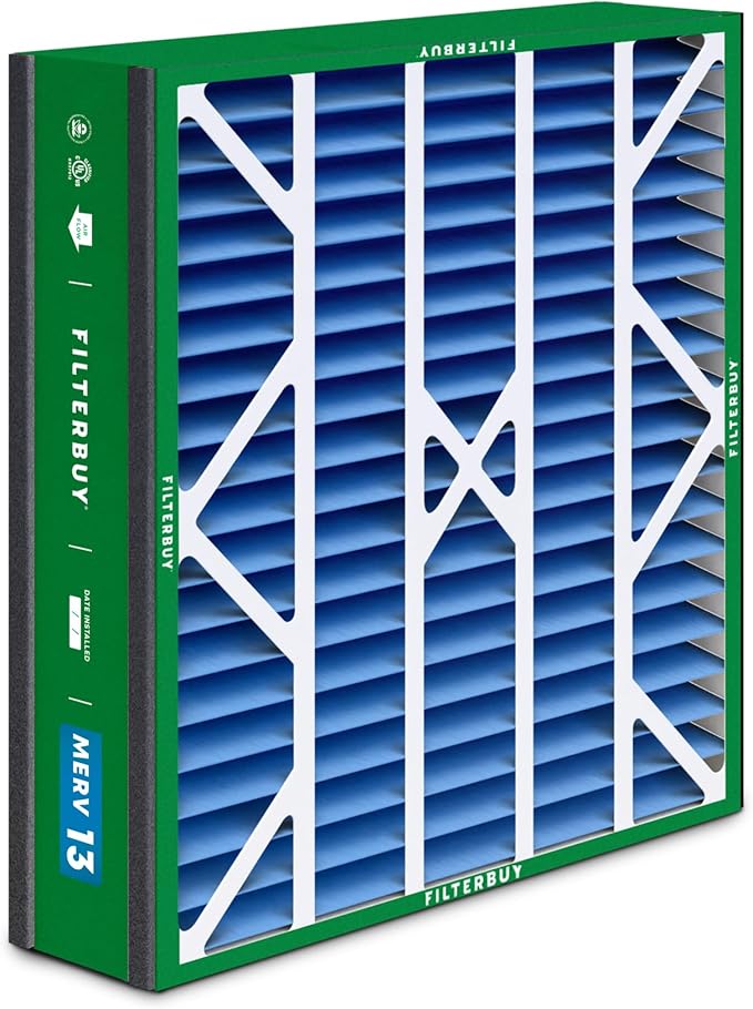 Filterbuy 20x25x5 Air Filter MERV 13 Optimal Smoke & Allergy Defense (2-Pack), Pleated HVAC AC Furnace Filters for Trion Air Bear, Generalaire, Skuttle, and More (Actual Size: 19.63 x 24.13 x 4.88)