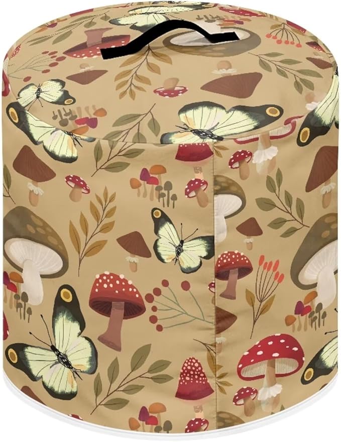 Mushroom Butterfly Pressure Cooker Cover for 8 Quart Instant Pot and Air Fryer Accessories, Stain Resistant Washable Round Protective Cover with Front Pocket