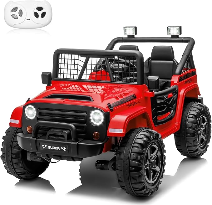 24V Ride on Car with Remote Control, XL 2 Seater 4WD/2WD Switchable Truck w/4X200W Motor, 20 Inch Wide Seat, Gift Flower Power Car Wheels 24 Volt Big Truck for Boys Girls, Red