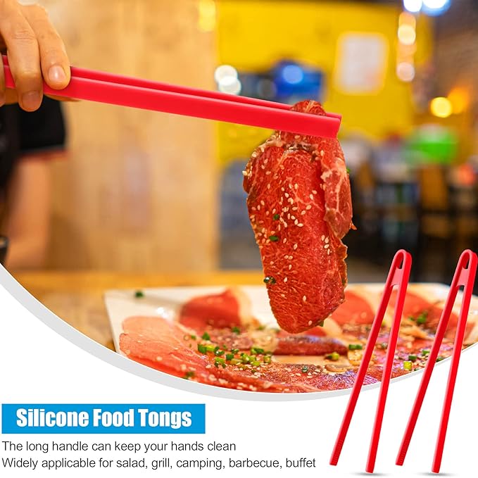 Patelai 2 Pcs 11.8 Inch Silicone Tongs for Cooking Silicone Tweezer Trivet Toaster Tongs Long Heat Resistant Kitchen Grilling Serving Utensils for Food BBQ, Pan Fried Steak, Salad(Black, Red)