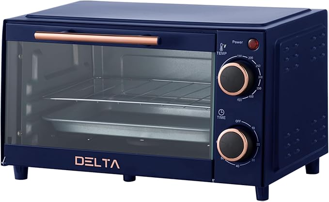 9L Toaster Oven, Small Countertop Electric Oven 750W, 60-Min Timer Auto Shut-Off, Tempered Glass Door, 2-Knob Manual Control, Compact Toaster Ovens Countertop with Baking Tray & Rack