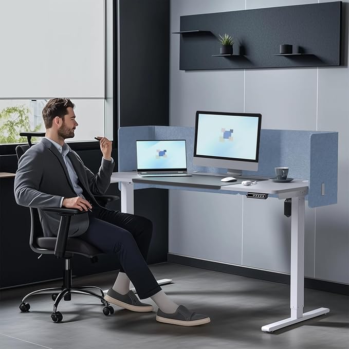 Desk Privacy Panel,2PCS L-Shaped Clamp-On Office Desk Divider,2-in-1 Adjustable Acoustic Desktop Partition Or Under Desk Modesty Screen,for Office,Home,Felt(Blue, 47.2" x 17.7")