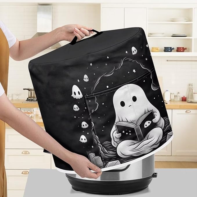 Flashideas Cute Ghost Pressure Cooker Cover, Kitchen Appliance Dust Cover, Rice Cooker Protective Cover with Pocket, Suitable for Air Fryer Cover, Toaster Cover, Oven Cover