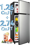 4.0 Cu.Ft Fridge with Freezer, Double Door Refrigerator with 6 Level Thermostat, LED Light, Adjustable Glass Shelves for Bedroom, Office, Dorm, Apartment, Silver