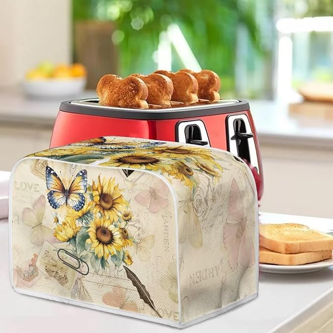 UNICEU Sunflower Butterfly Print Toaster Covers Dust Cover Kitchen Accessories Compatible with Most 2-Slice Toaster Appliance Organizer