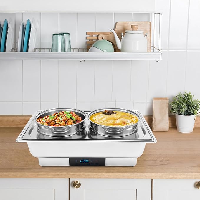 2-Pot Commercial Countertop Food Warmer, Commercial Grade Stainless Bain Marie Steel BuffetElectric Steam Table for Buffet Restaurant 2 x 4L