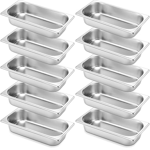 10 Pack Hotel Pans Stainless Steel Steam Table Pan 1/3 Size, 0.8 mm Thick Anti Jam Warming Pans for Food Warmer Restaurant Catering Supplies, 12.8 x 6.9 Inch(2-1/2 Inch Deep,Standard)