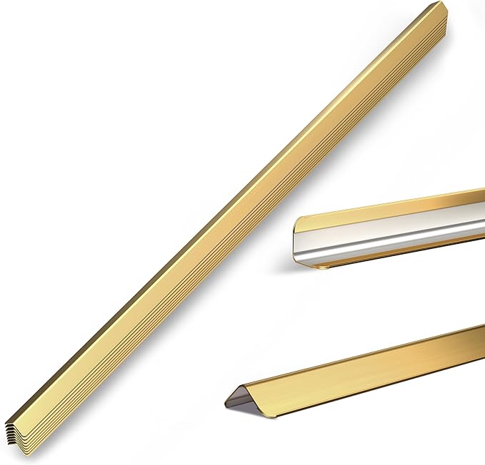 1x1x48 Inch 304 Stainless Steel Wall Corner Guards (5-Pack) Heavy Duty Rounded Corner Protector, Smooth Folded Edge Design for Wall Protection Golden Guard Stainless Steel Slab