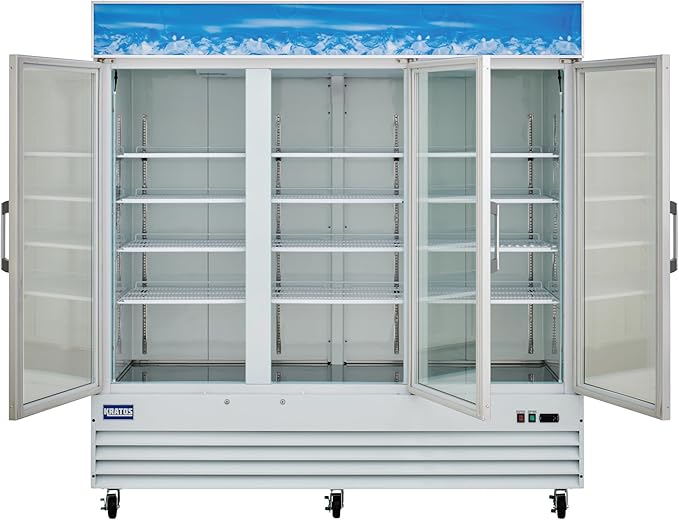 Kratos Commercial Three Door Merchandising Freezer, Large Glass Door White Mobile Display Freezer for Markets and Stores, 78" Wide, LED Lighting, 115V (67K-229)