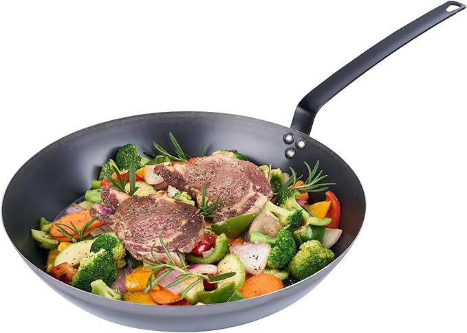 Restaurantware-Met Lux 16 Inch Fry Pan, 1 Lightweight Frying Pan - Induction-Ready, Triple-Riveted, Black Carbon Steel Cooking Skillet, Durable, For Searing, Sauteing, And Browning Food