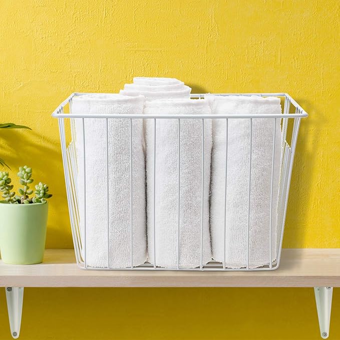 Freezer Wire Baskets Storage Organizer, Household Storage Metal Wire Bins for Kitchen, Pantry, Cabinet, Bathroom, Bedroom - Pearl White (3, 11in x 10in x 5.5in)