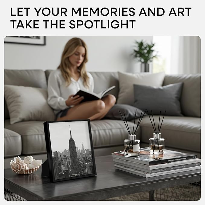 Homeforia Black Picture Frame 8.5 x 11, High End Metal 8.5x11 Poster Frames with Mat 6x8 Photo, 8.5 x 11 Frame Matted to 6 by 8 Art, 8.5by11 Wall or Tabletop Frames, Tempered Glass, Wall Kit, Set of 3