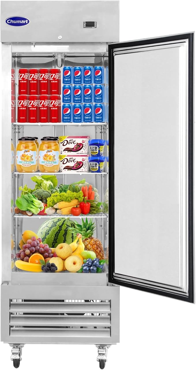 27" W Commercial Refrigerator Single Door 19 Cu.ft Commercial Fridge Fan cooling Stainless Steel Reach-in Refrigerator with Digital Thermostat for Restaurant, Bar, Commercial Use, etc