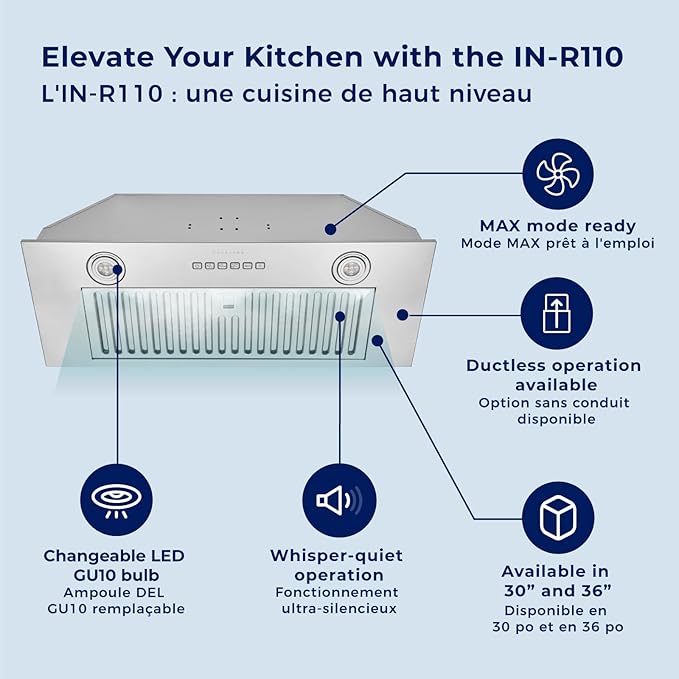 Hauslane Range Hood Insert 30 Inch, Hood Vent for Kitchen| HauSMART™ App & Voice Control |4-Speed Fan, LED GU10 Lights | Dishwasher-Safe Baffle Filters, Stainless Steel Ducted|Ductless Range Hood