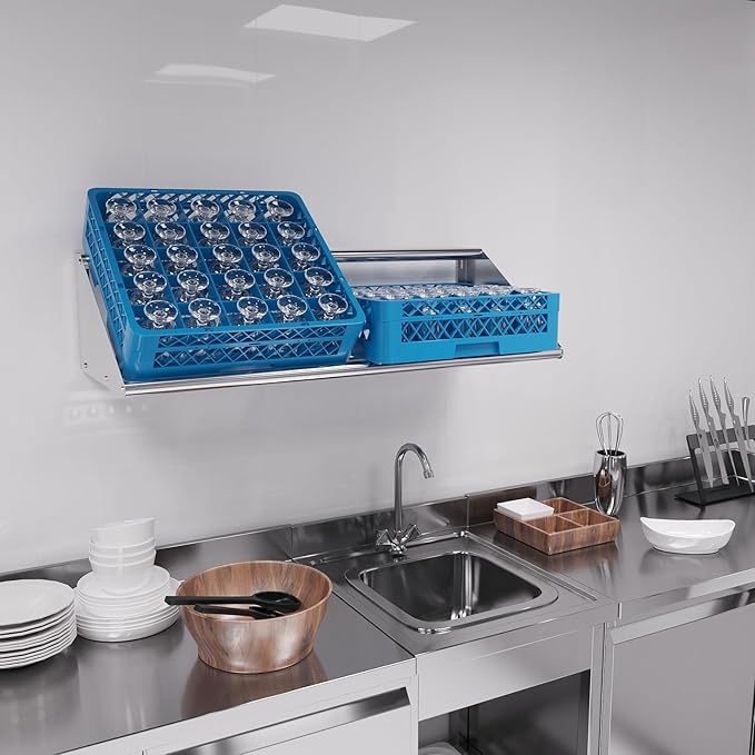 AmGood 42 in. Stainless Steel Tubular Glass Rack Shelf. Holds 2 Dish Racks. NSF.