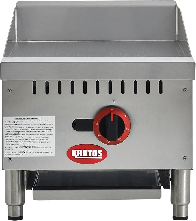 Kratos 15" Wide Commercial Restaurant Gas Countertop Griddle, Thermostatic Controls, 1 Burner, 30,000 BTU Output (29Y-177)
