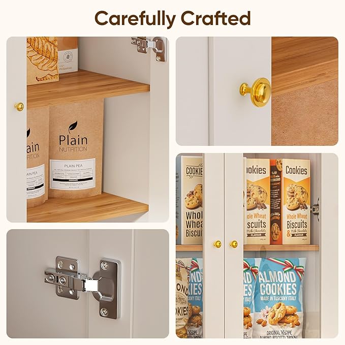 70.8" Tall Farmhouse Kitchen Pantry Cabinet with Doors, Modular Storage Cabinet with 4-Tier Adjustable Shelves, White, Wooden Hutch for Living Room, Kitchen