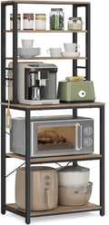 VASAGLE Coffee Bar, 23.6 Inches Baker's Rack for Kitchen with Storage, 6-Tier Kitchen Shelves with 6 Hooks, Microwave Stand, Industrial, Heather Greige and Ink Black UKKS024B02