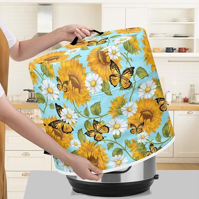 Butterfly and Sunflower Kitchen Decor Accessories Appliance Dust Cover for Electric Pressure Cooker/Air Fryer/Rice Cooker/Steamer/Toaster,Pressure Cooker Cover 6 qt