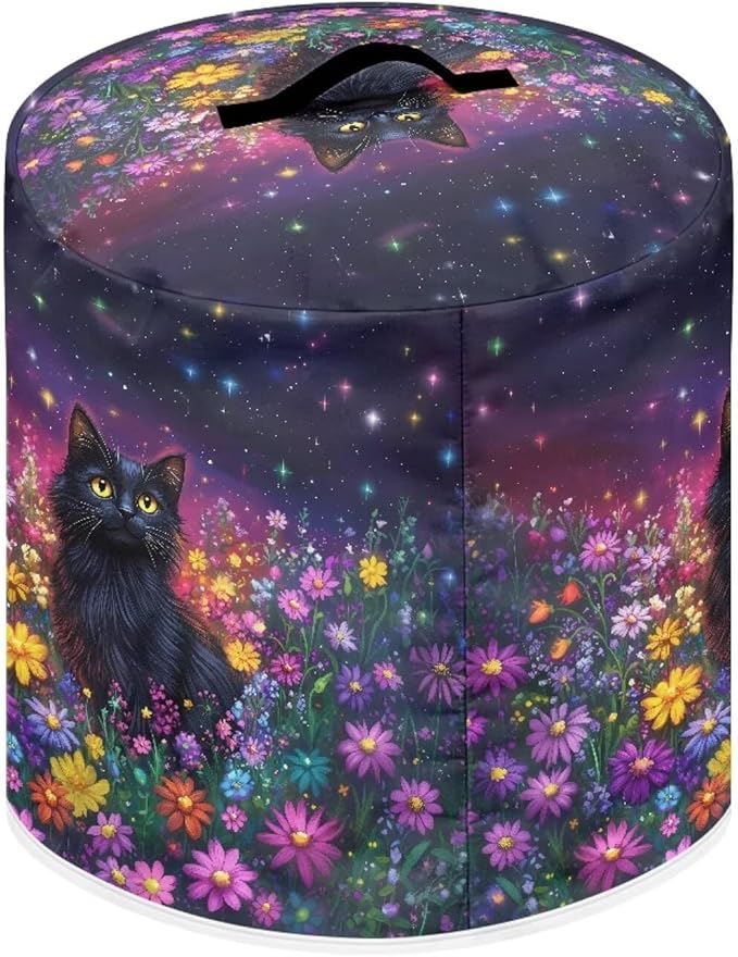 Xoenoiee Black Cat Colorful Daisy Pattern Pressure Cooker Cover Kitchen Appliance Dust Cover with Pockets for Rice Cooker Air Fryer Slow Cooker, for 3 Qt Pot