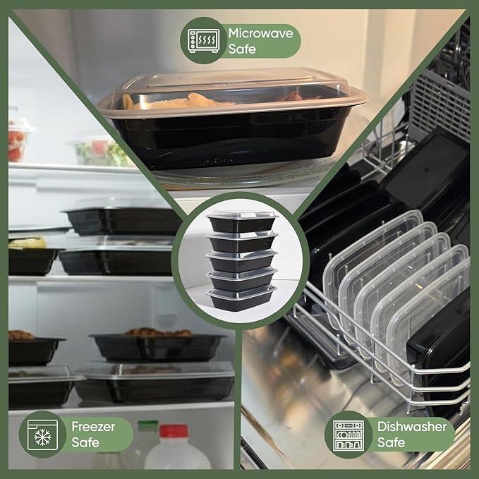 16 oz 50 Pack Meal Prep Containers BPA Free Leakproof Stackable Food Storage Containers with Lids, Microwave & Dishwasher Freezer Safe Reusable To Go Containers Bento Box Style Take Out Clear Plastic