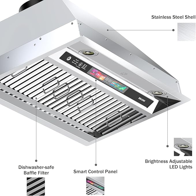 30 Inch Insert Range Hood with Voice/Gesture/Touch Control, 900 CFM Built-in Kitchen Hood Vent with 4 Speed Exhaust Fan, Memory Mode, Adjustable Lights, Ducted/Ductless Convertible