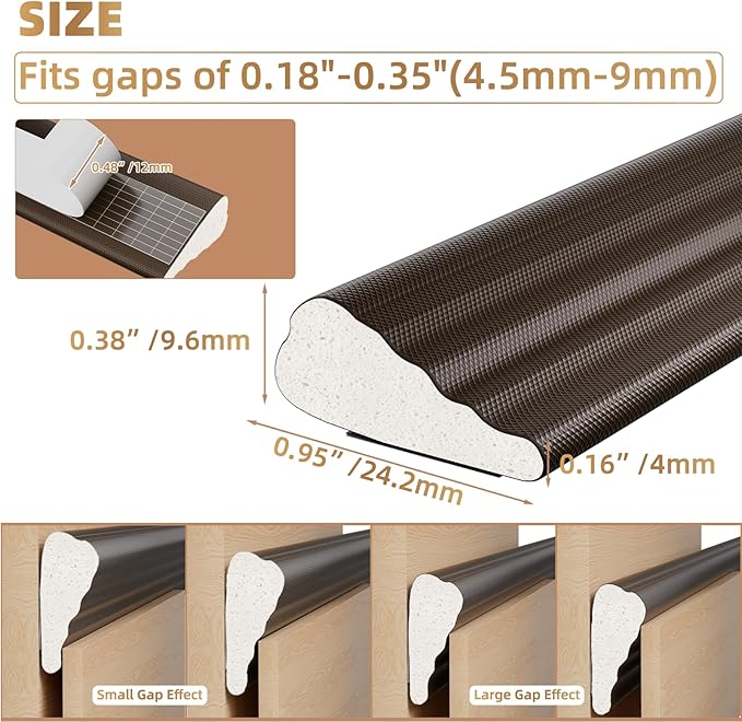 2Pcs×196" Wedge-Shape Foam Window Weather Stripping Door Seal Strip,Soundproofing Frame Insulation Tape for Exterior Front Door,Noise Cancelling Window Inserts,Door Gap Filler Light Blocker,Brown