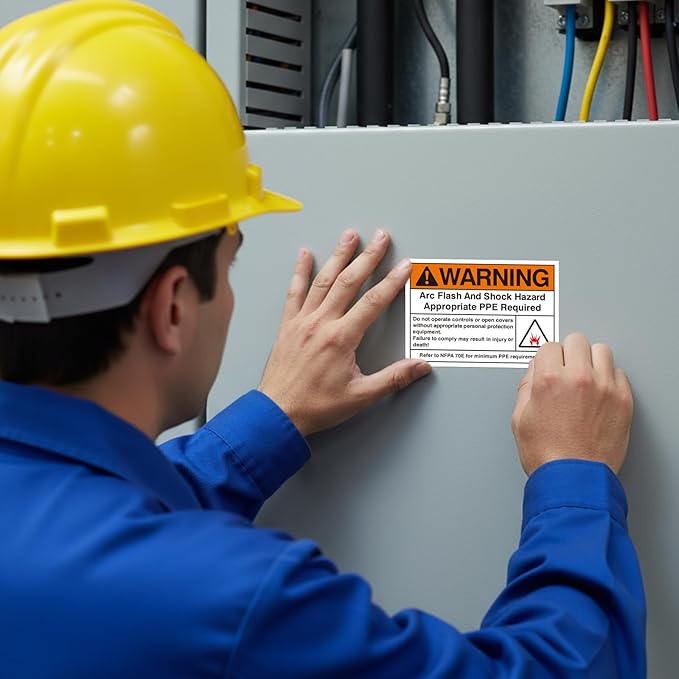 100 PCS Warning Arc Flash and Shock Hazard Label - 3.5 x 5 Black & Orange Electrical Safety Warning Decal High Performance Polyester Safety Sticker Signs for The Workplace