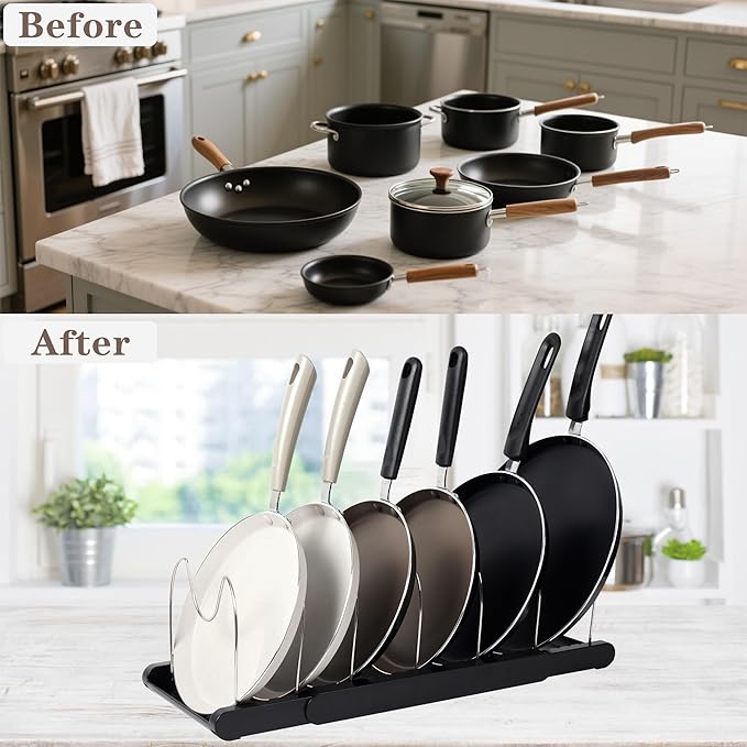 Expandable Pot and Pan Organizer Rack with 7 Stainless Steel Adjustable Shelves, for Neatly Storing Cookware, Pots, Pans, Lid (Style 2)