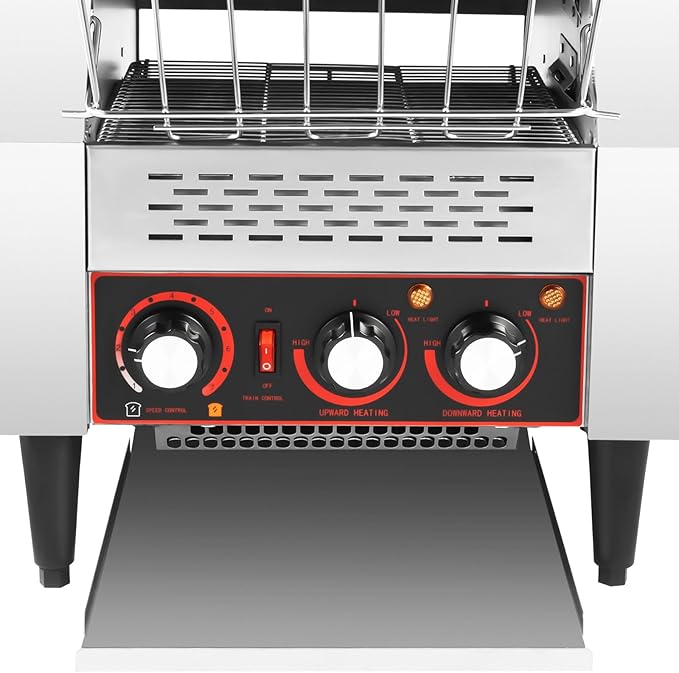 Commercial Conveyor Toaster, 300 Slices/Hour Restaurant Conveyor Toaster with Double Chutes, for Bun Bagel Bread, Heavy Duty Stainless Steel