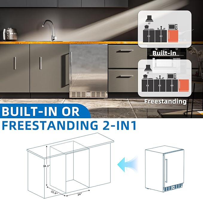 Antarctic Star Outdoor Beverage Refrigerator 24 Inch Wide,Stainless Steel Mini Fridge 180 Can for Undercounter Built-in or Freestanding, Wine Cooler for Home and Patio,Fast Cooling, Low Noise, 32-50°F