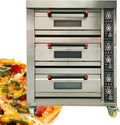 Commercial Pizza Oven Electric Heating Triple Pizza Oven Electric Pizzeria Baking Equippment with Three Layer and Six-Plates Capacity, AC220V Triphase