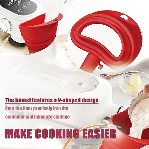 Flour Funnel for Kitchen Mixer，Silicone Funnel with Easy-Pour Attachment Fits 4.5 & 5Quart Tilt-Head Mixers, Easy Clean Durable Mess-Free Baking Accessory ((red,KSM150)