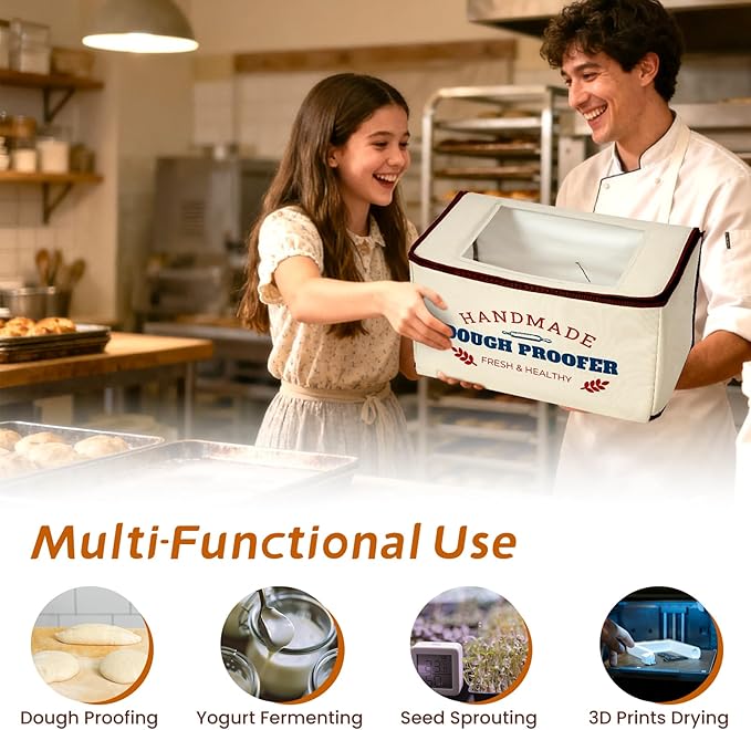 Extra Large Folding Dough Proofing Box with 3-Sided Heating, Temp Control (50-130℉), 24-Hour Timer, Beep Alert, Storage Bag – Ideal for Sourdough, Pizza, Yogurt & Seed Starting