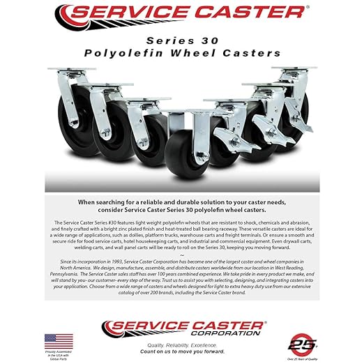 Service Caster Brand Replacement Caster for Uline Caster H-3323SWB - Swivel Top Plate Caster with 8 Inch Polyolefin Wheel and Top Lock Brake - Fits Platform, U-Boat and Panel Trucks H-1827