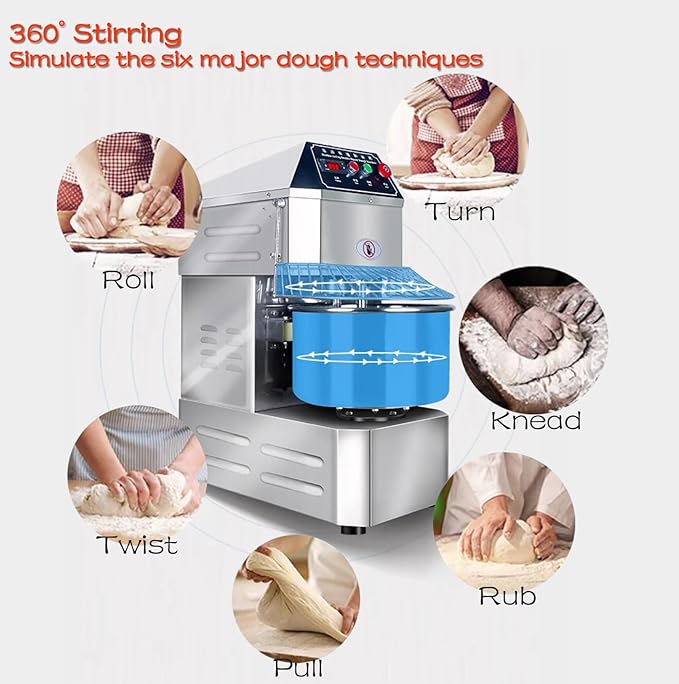 INTSUPERMAI Commercial Dough Mixer Machine Electric Food Mixer with Double Action Double Speed Spiral Mixing for Schools Bakeries Restaurants Pizzerias 110V 30L Capacity