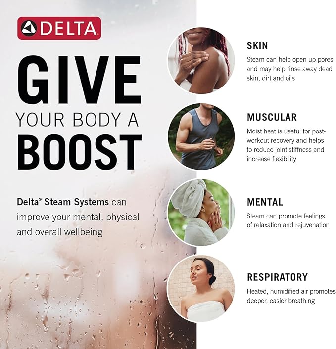 Delta Faucet SimpleSteam 12kW Steam System Kit Chrome, Includes 12kW Steam System Generator, Square Digital System Control, Square Steam Head, Lumicoat Chrome 5P-EST012-PR