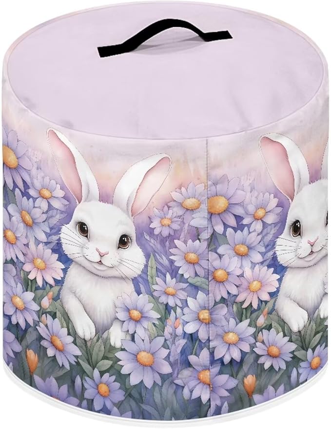 Pressure Cooker Cover for 6 Quart Air Fryer, Stain Resistant Washable Round Protective Electric Appliance Cover Kitchen Easter Decoration, Bunny Purple Flower