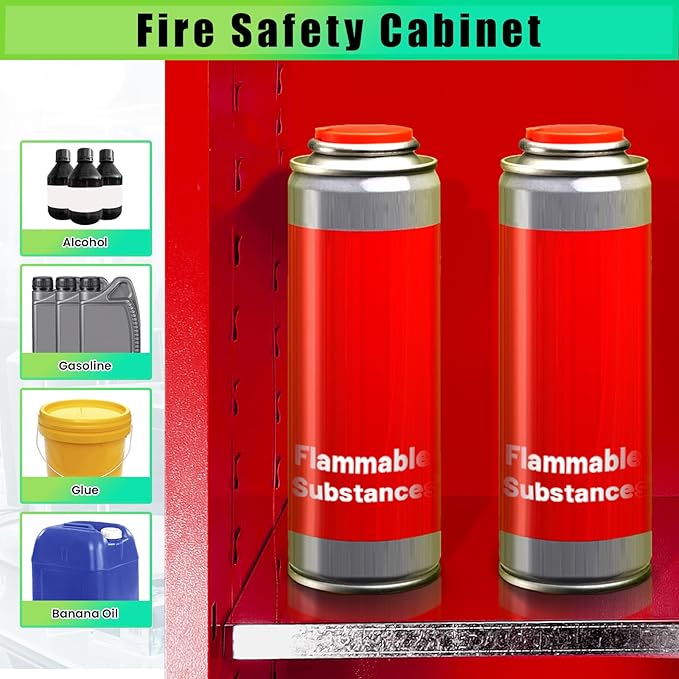 12 Gallon Flammable Storage Cabinet, 23×18×18in Galvanized Steel Safety Storage Cabinet, Adjustable Shelf Fireproof Cabinets, Flammable Liquid Storages Cabinets for Industrial and Home Use, Red