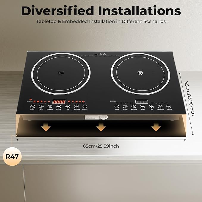 Double Burner Induction Cooktop 2400W Portable Electric Stove With Horizontal Design Fast Heating Perfect For Home Kitchen Apartment Restaurant Camping Caravan And Party Use