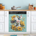 Fall Sunflower Cow Teal Dishwasher Magnet Cover Front Door Magnetic Dishwasher Cover Decorative Refrigerator Magnet Covers Appliances Stickers for Home Kitchen Decor, 23" x 26"