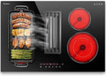 Karinear 30 Inch Downdraft Electric Cooktop with Ventilation System, 4 Burner 7400W Ceramic Glass Stove Top, BBQ Bridge Element & Dual Ring Burner, 9-Speed Fan, Timer, Child Lock, 240V(Ductless Mode)