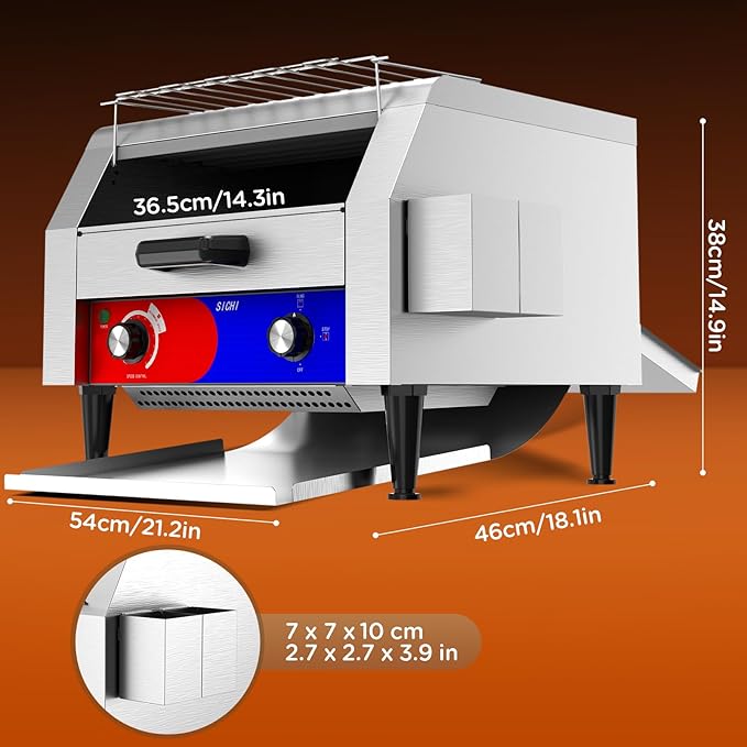 Commercial Conveyor Toaster w/ 3 Slice Wide Slot, 450 Slice/hour Commercial Toaster w/ 14.1’’ Wide and 3‘’ Opening, Industrial Kitchen Cooking bagel w/Stainless Steel and Heavy Duty