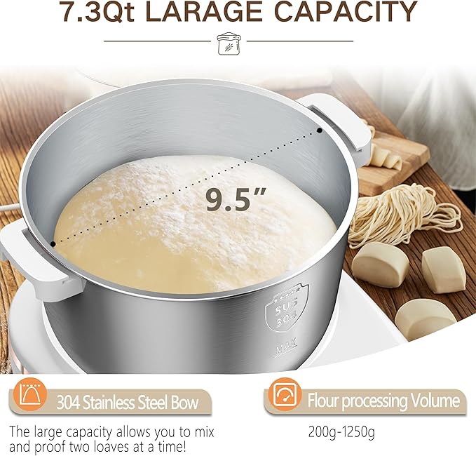 AIZIYO DoughChief, 7.4QT Dough Maker, Dough Mixer with Ferment Function, 304 Stainless Steel Bowl, Removeable lid, Touch Panel Control, Electric Dough Proofing Box for Pizza & Bread